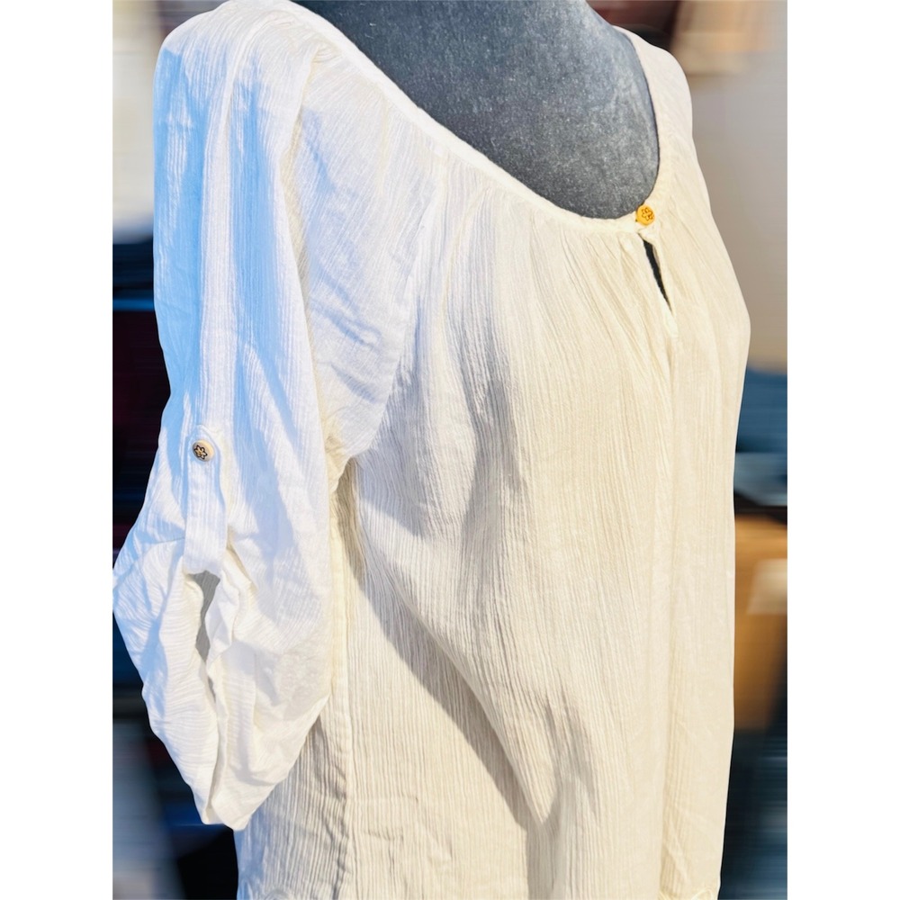 Lucky Brand White Crinkle Gauze Embroidered Peasant Blouse Top Small - Picture 3 of 4